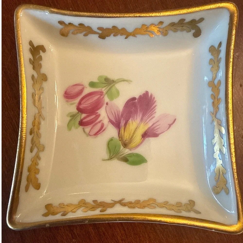 Dresden butter pat dishes set of 4 floral gold antique porcelain painted trinket